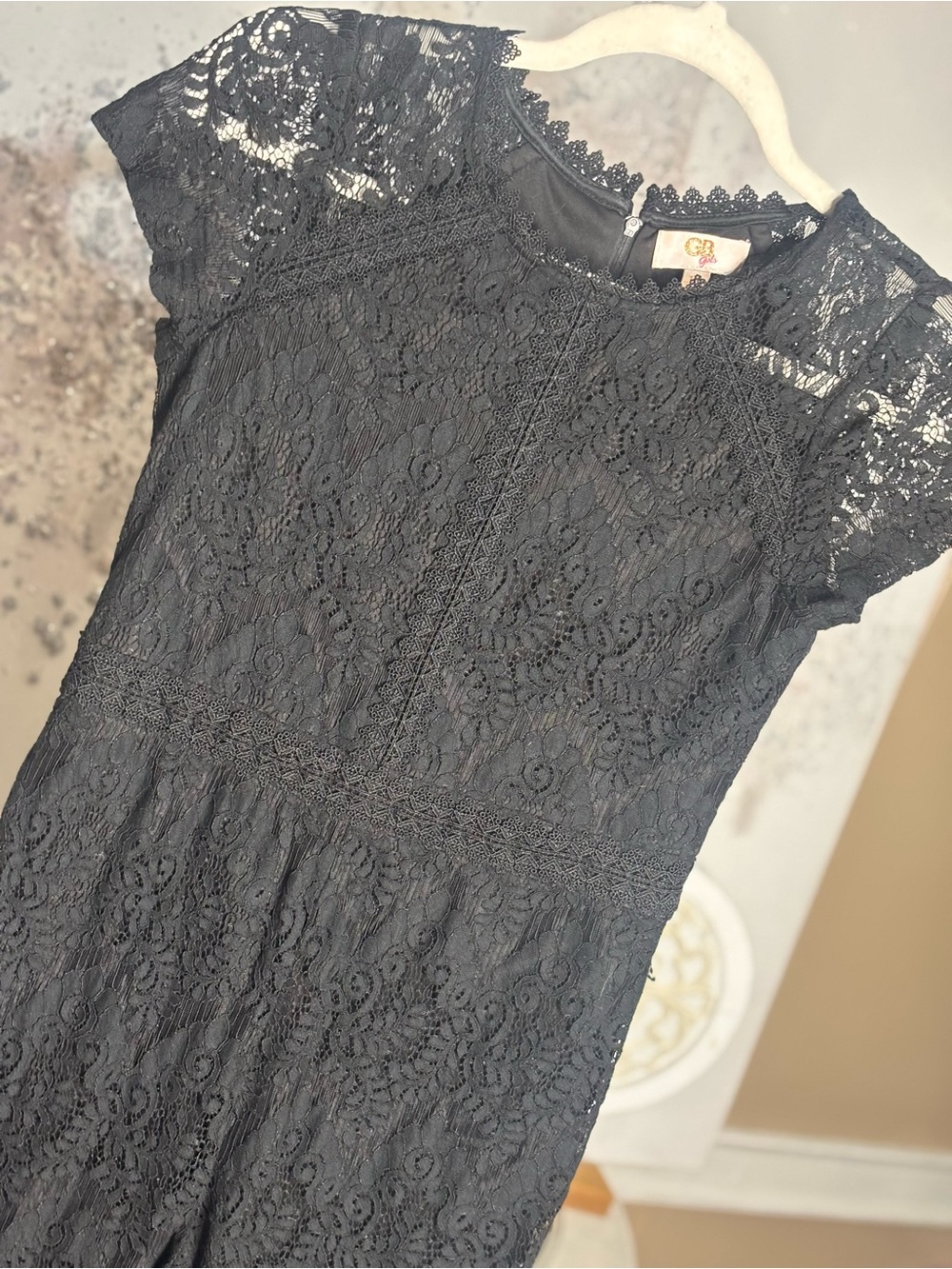 Girl’s Black Lace Short-Sleeve Jumpsuit